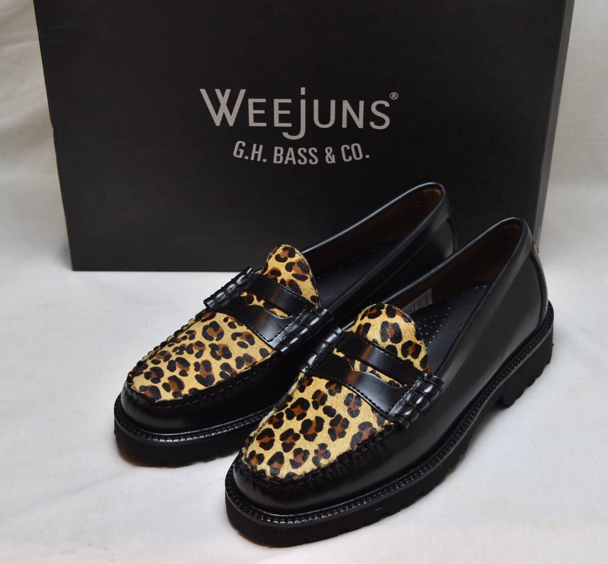 G.H BASS автобус легкий ковер подошва specification седло Loafer LARSON чёрная кожа × Leopard рисунок мех US9.5 27-27.5cm соответствует не использовался товар 