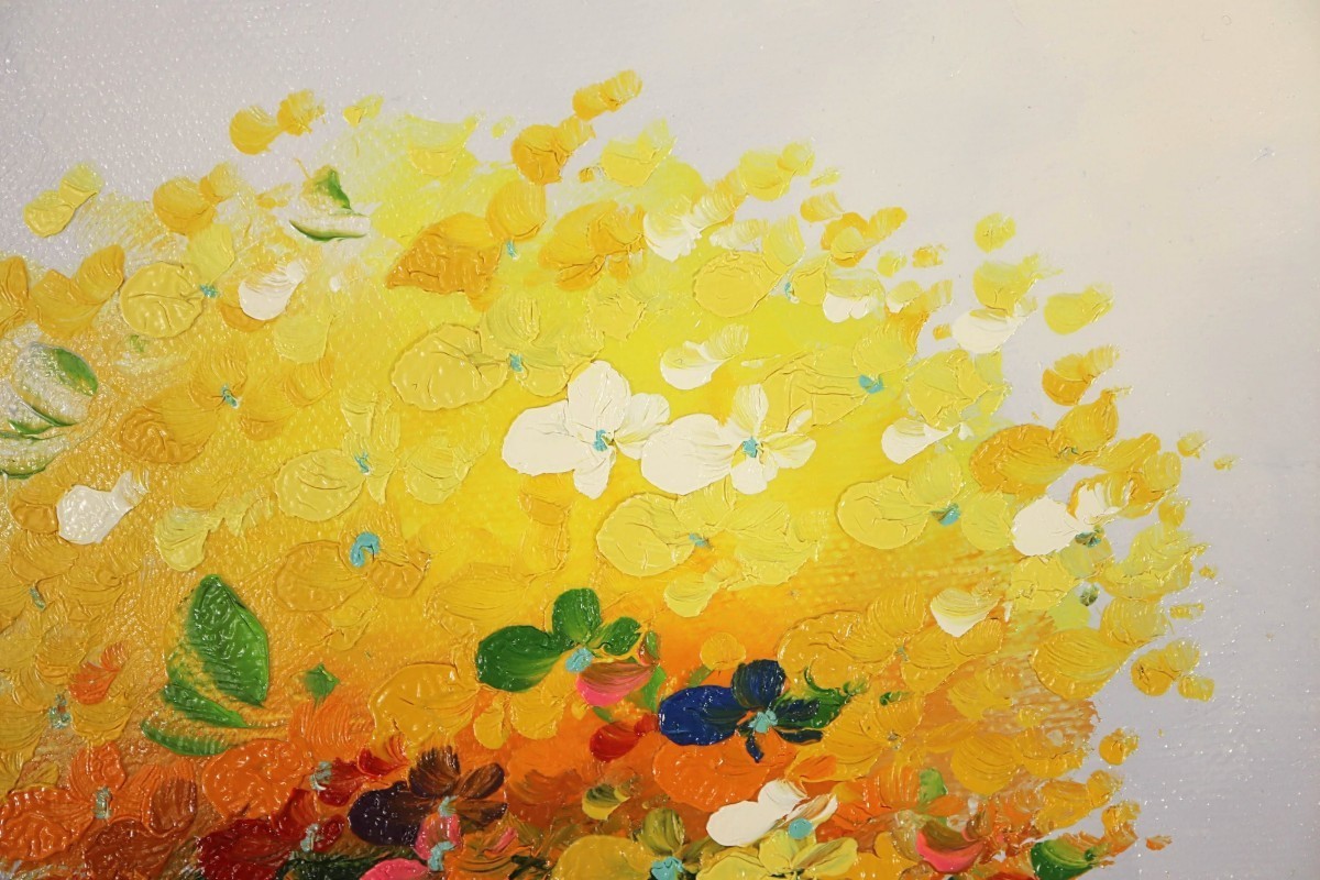 真作 デビッド・ロン 油彩「花籠の花々」画 19×16cm 米国出身パリ在住 籠から溢れんばかりの花 花びら一枚一枚丁寧に描く デイビッド 8635_画像7