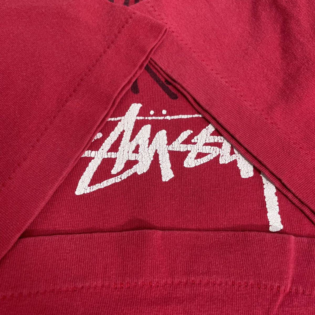 希少 80s USA製 黒タグ OLD STUSSY オールド ステューシー クラウン シャドーマン Tシャツ レッド 古着 f397_画像7