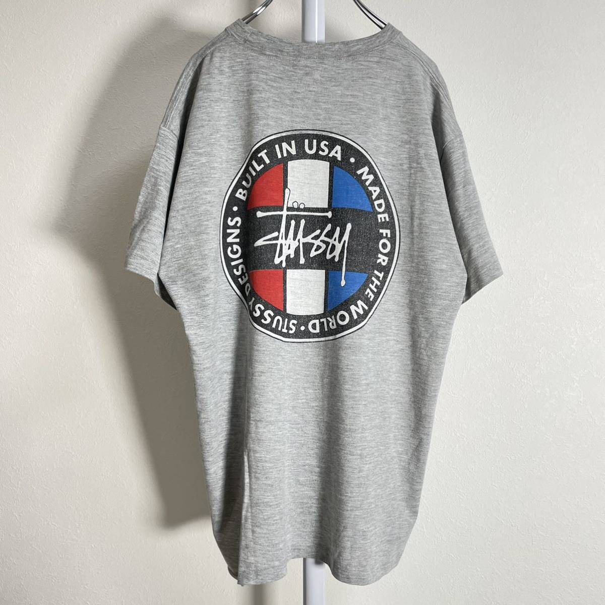 90s USA製 白タグ OLD STUSSY オールド ステューシー フランス ロゴ Tシャツ グレー 古着 f400