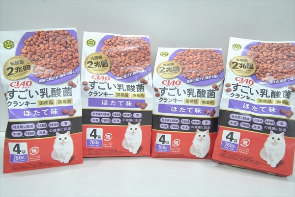 【EC-3247】 キャットフード チャオ すごい乳酸菌 クランキー ホタテ味 760ｇ 4個 まとめ売り ④の画像1