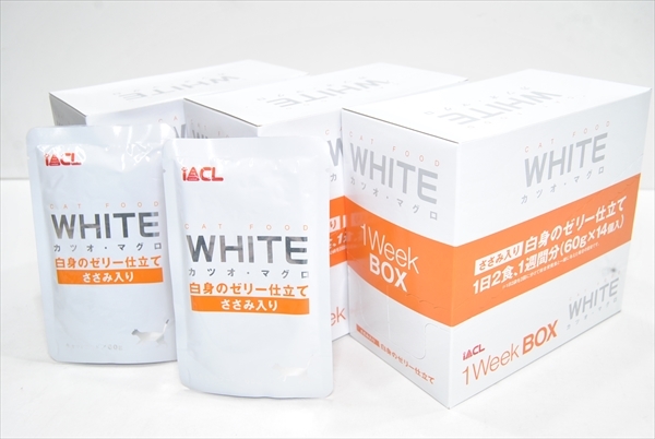 【EO-6065】 キャットフード 猫用 レトルト WHITE カツオ マグロ 白身ゼリー仕立て ささみ入り 60g×42個 まとめ売り ③_画像1