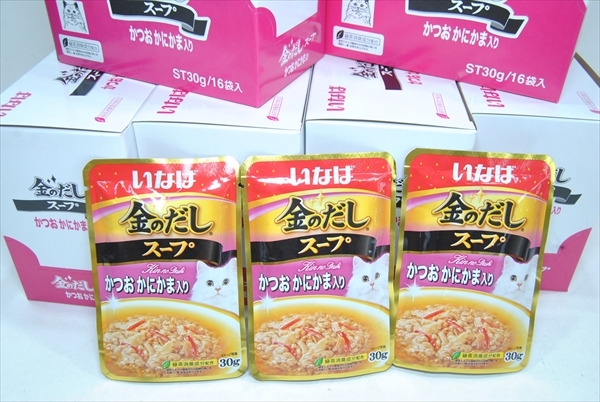 【CAG4-105】 キャットフード 猫用 レトルト いなば 金のだしスープ かつお カニカマ入り 30g 96個 まとめ売り ①_画像1