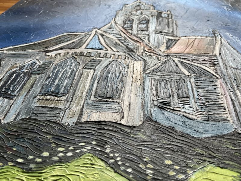 希少作品「フィンセント・ファン・ゴッホ」「オーヴェルの教会」油絵　油彩画　オルセー美術館印　模写_画像8