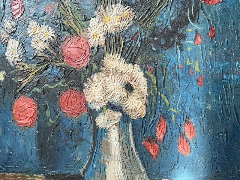希少作品「フィンセント・ファン・ゴッホ」「青い花瓶の花束」油絵　油彩画　ニューヨーク画廊シール　模写_画像4