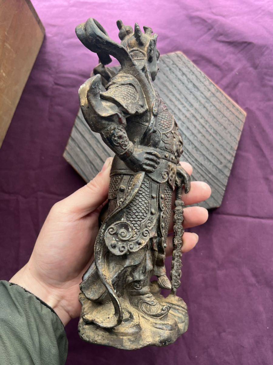 格安 アンティーク 明時代 銅製鍍金武神関羽像 中国 台座付き 仏像