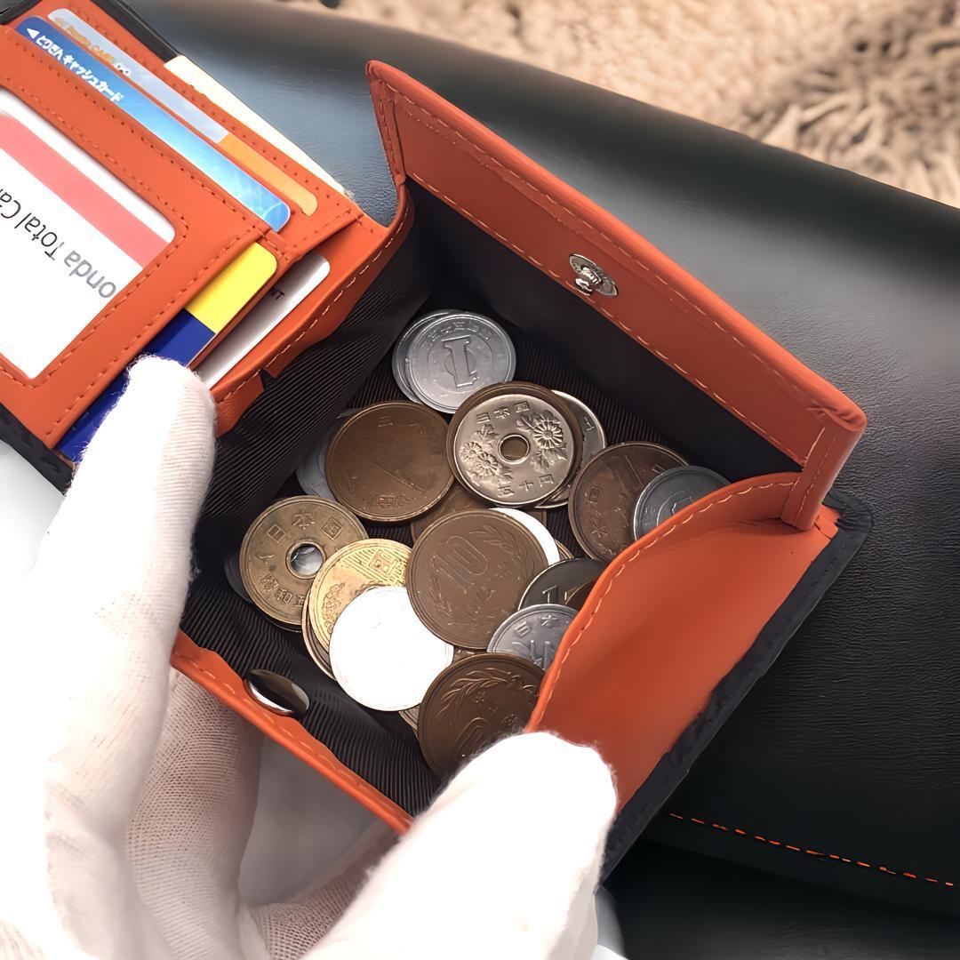 二つ折り財布 内装：オレンジ メンズ レディース BOX型小銭入れ カードケース_画像6