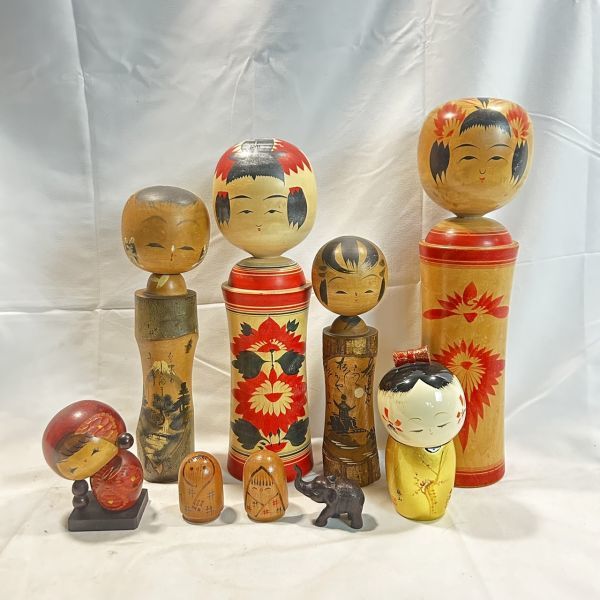 こけし/伝統こけし まとめ９個セット 人形 日本人形 置物/置飾り 工芸品/民芸品/伝統工芸 昭和 木製_画像1