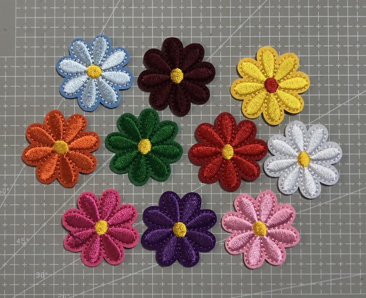 10枚組 花ワッペン アイロンワッペン 刺繍 アップリケ ワンポイント