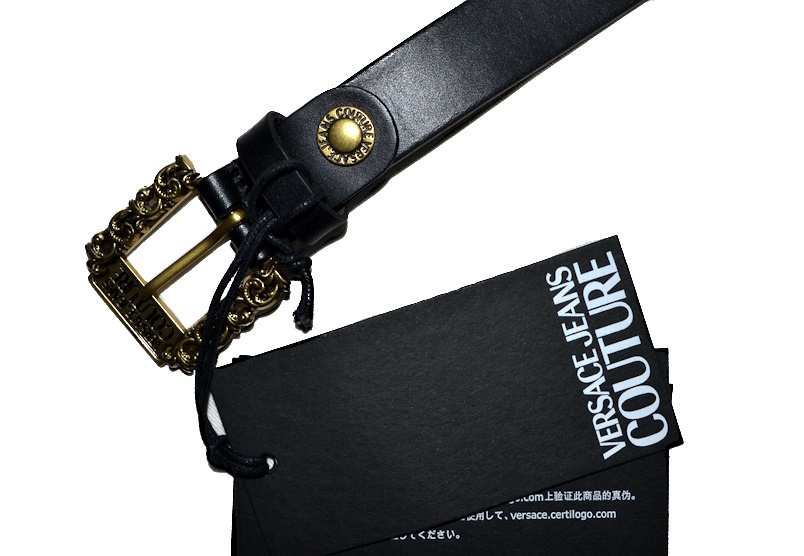 [ new goods ] vanity case & storage bag attaching VERSACE Versace jeans kchu-ru high class leather belt TG105 size popular small width belt black × Gold 8750