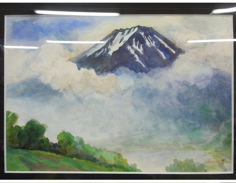  genuine work guarantee Yamamoto good three [ outfall lake . Akira light mountain ..] watercolor frame P10 Ginza .. exhibit work 0 Japan fine art . member Japan Anne te Panda n exhibition, piece exhibition etc. 24016