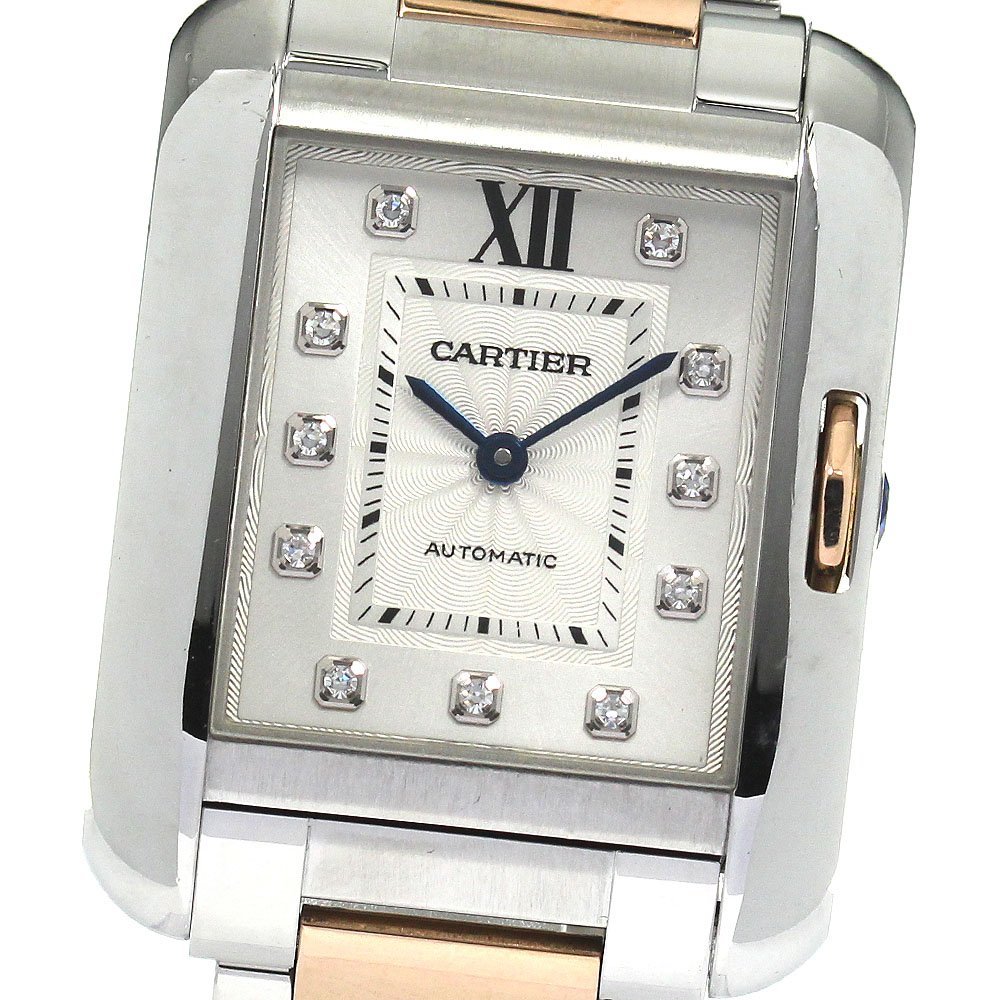 カルティエ CARTIER WT100025 タンクアングレーズLM 11Pダイヤ 自動巻き ボーイズ 良品 _792338_画像1