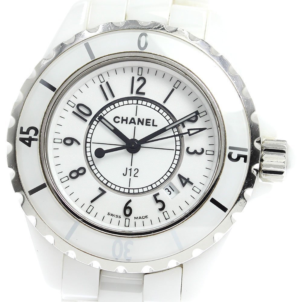  Chanel CHANEL H0968 J12 33mm white ceramic Date quartz lady's written guarantee attaching ._804598