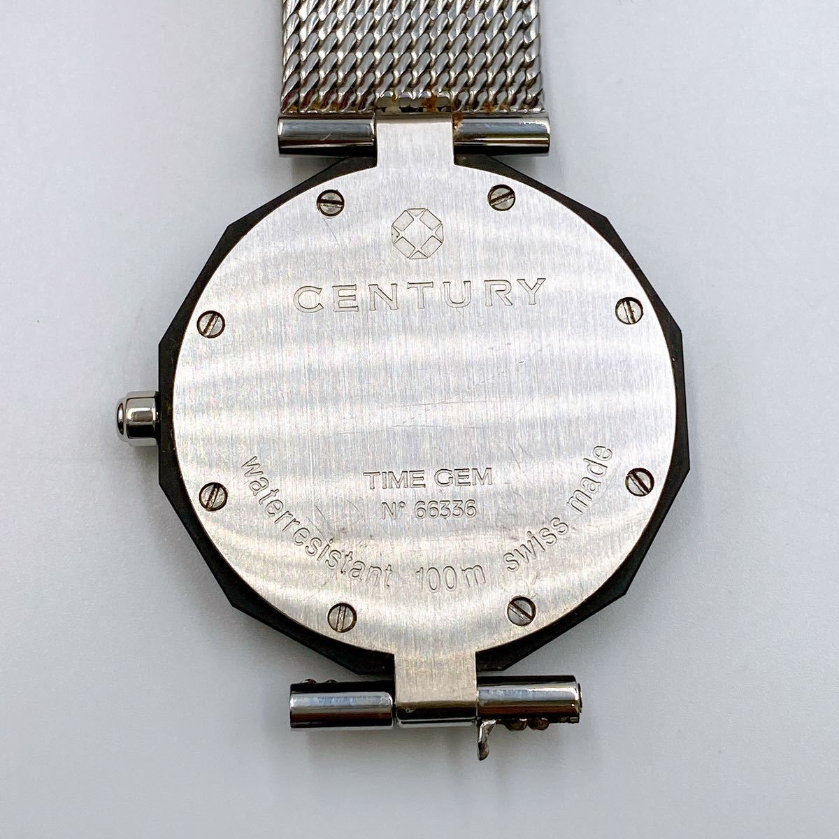 CENTURY センチュリー TIME GEM 黒文字盤 SWISS MADE メンズ 腕時計 ダイヤ 1P稼働品 バンド訳あり_画像7
