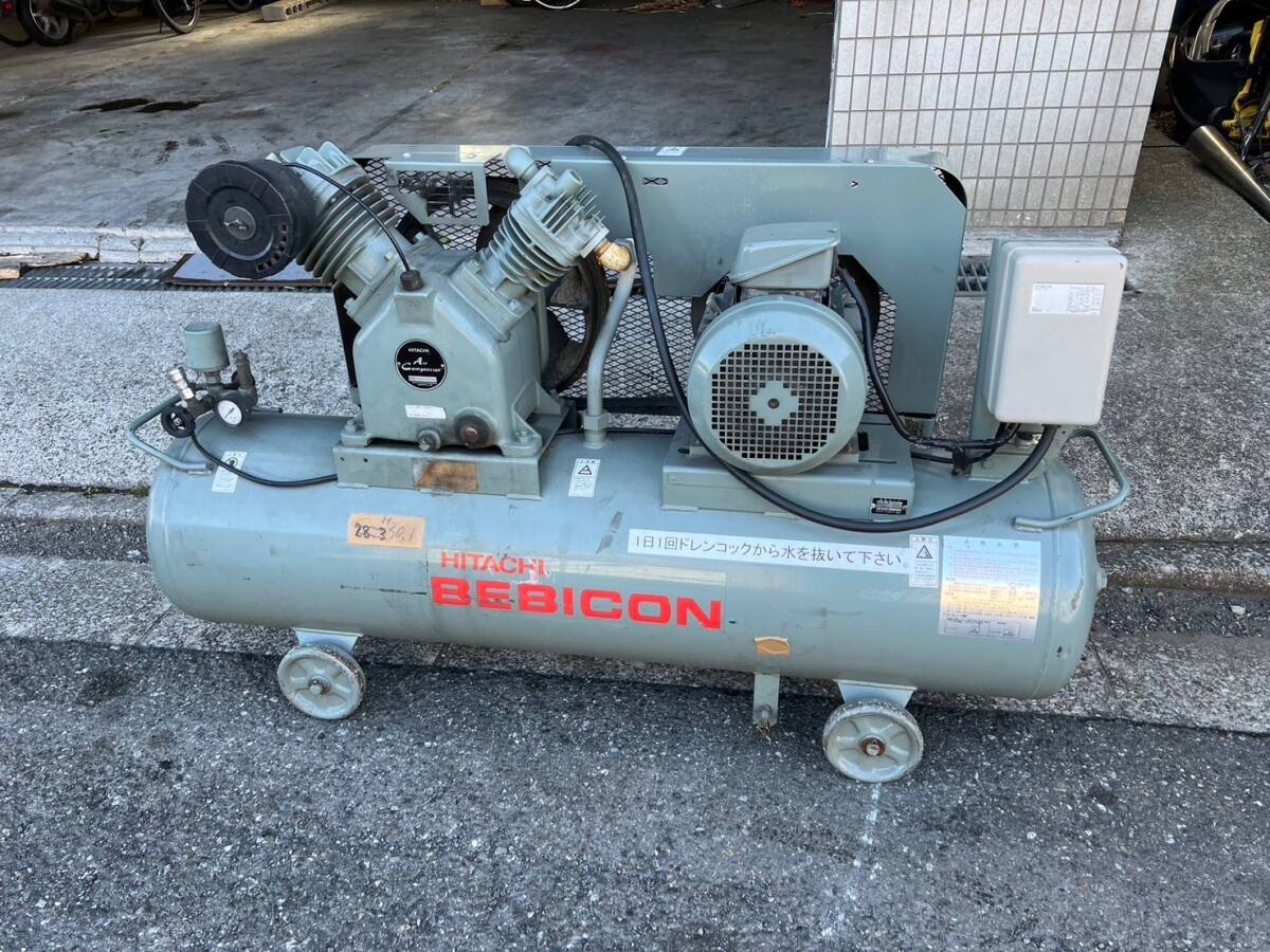 BEBICON 日立 HITACHI エアーコンプレッサー 5.5KW 200V 26A SHK25-T 170L ベビコンの画像1