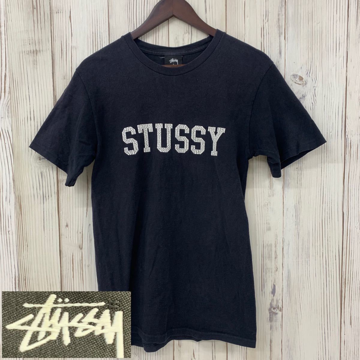 ★◯ STUSSY ステューシー 半袖 Tシャツ カットソー メンズ ブラック Sサイズ ロゴ プリント コットン メキシコ製 黒タグ ヴィンテージ_画像1