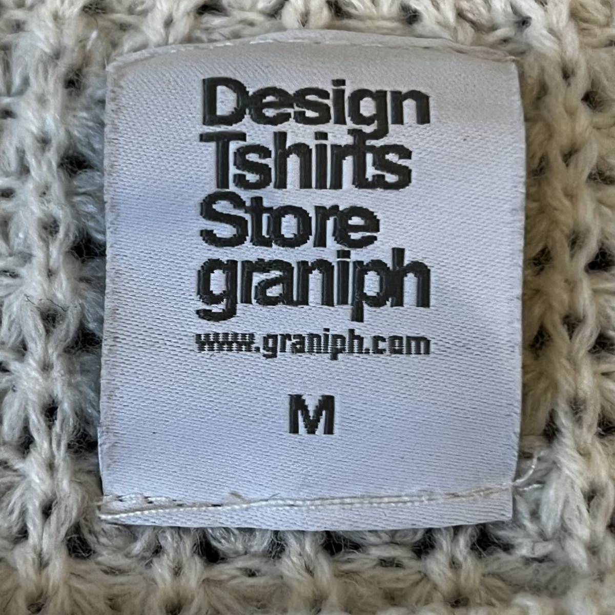U■Design Tshirts Store graniph デザインティーシャツストアグラニフ メンズ 長袖ニット Mサイズ 白色×緑色×灰色 セーター 古着 _画像4