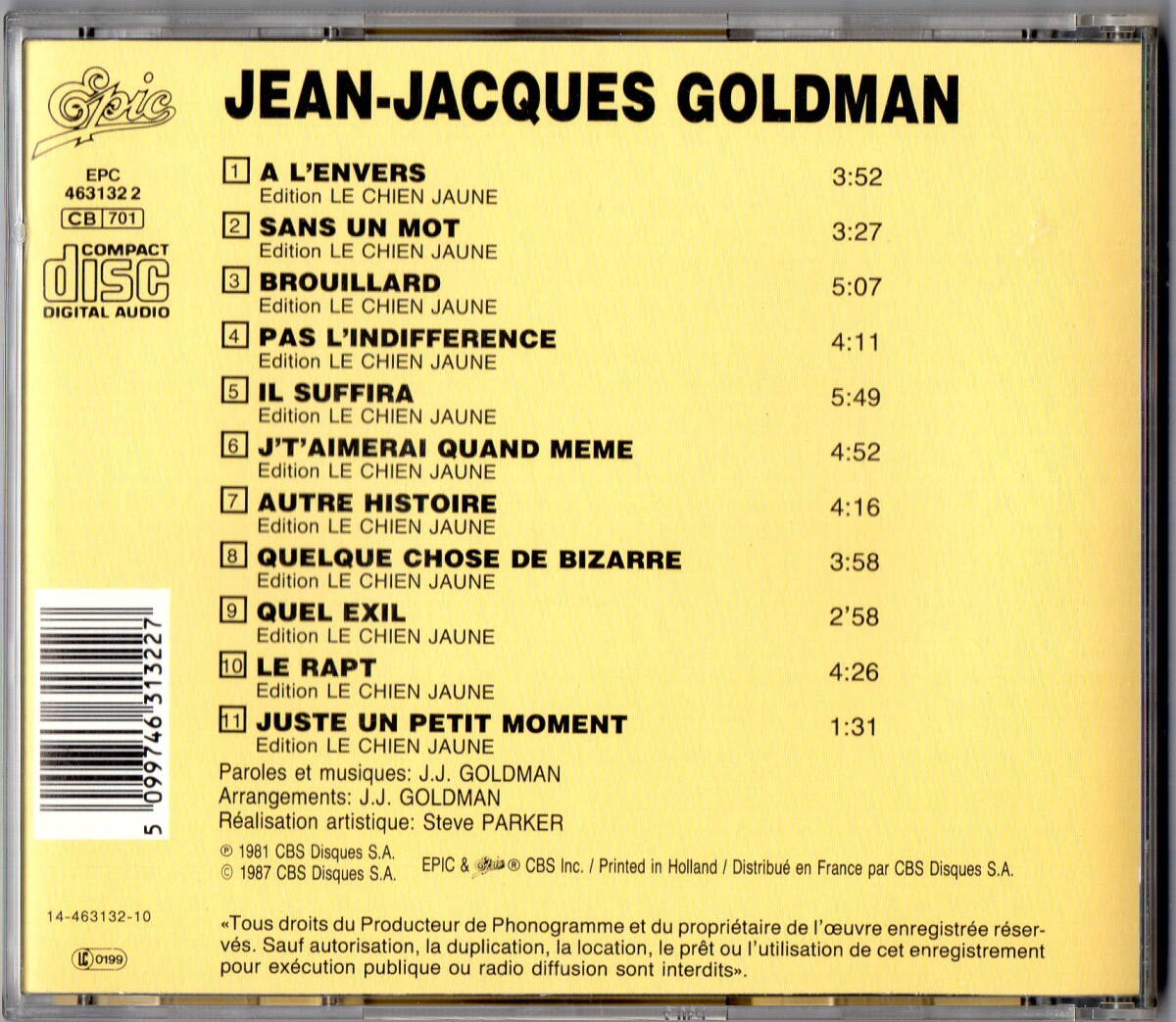 フランス　JEAN—JACQUES　GOLDMAN　87年作　TAI　PHONG　送料無料_画像2