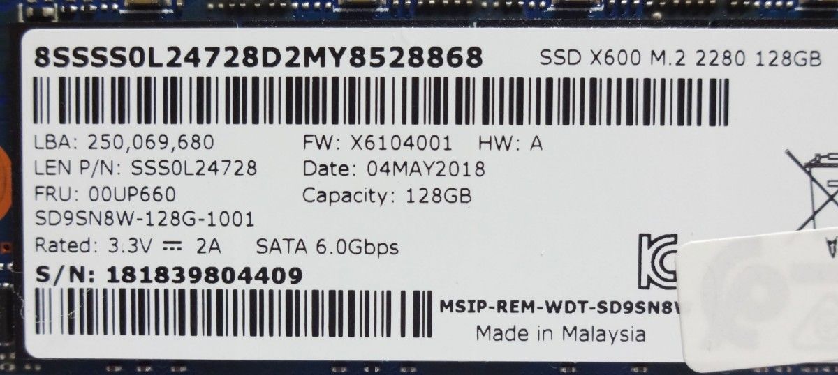 SanDisk M.2 SSD 128GB 2280 SATAⅢ 正常品