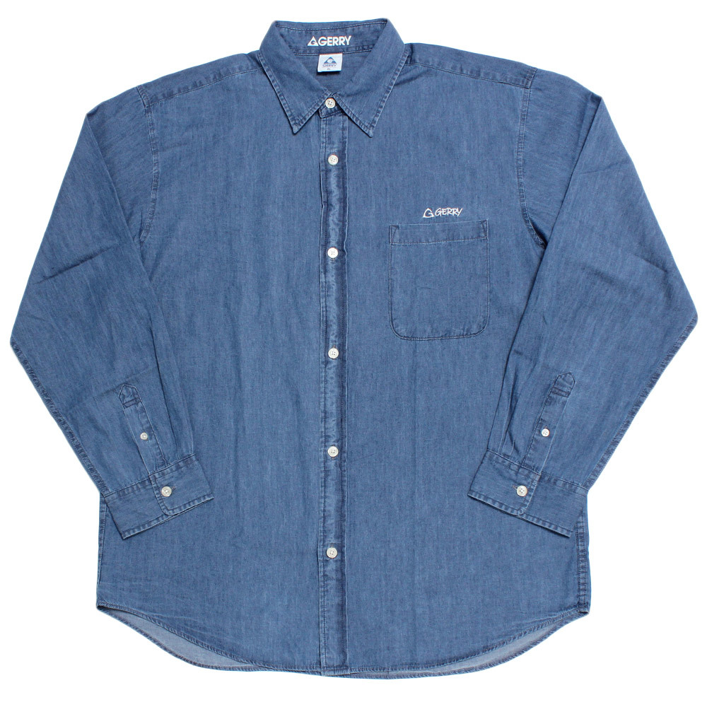 【新品】 2L ブルー GERRY(ジェリー) デニムシャツ メンズ 大きいサイズ 4.5oz ロゴ 刺繍 プリント 長袖シャツ_画像3