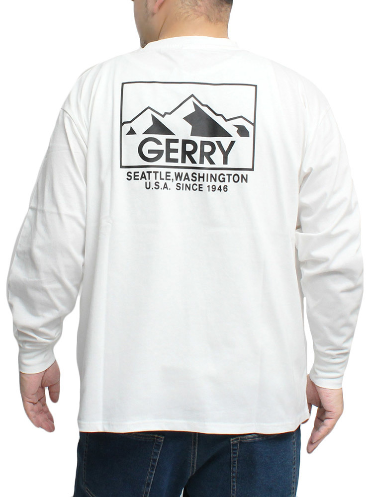 【新品】 5L ホワイト GERRY(ジェリー) 長袖 Tシャツ メンズ 大きいサイズ ヘビーウェイト 胸刺繍 バック プリント クルーネック カットソ_画像1