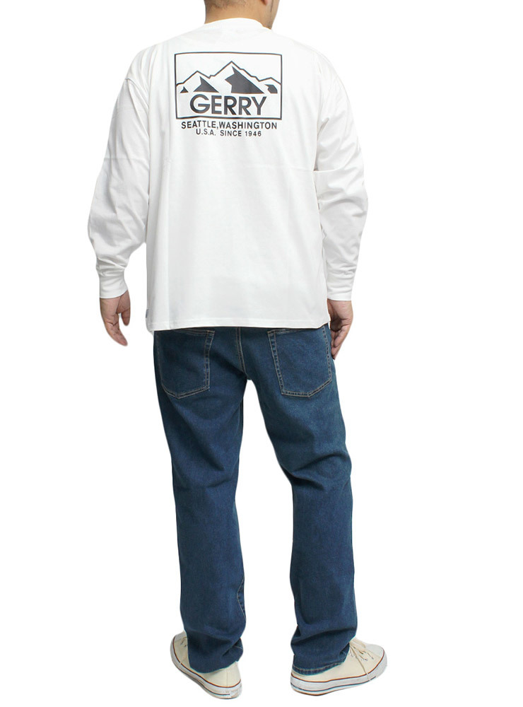 【新品】 5L ホワイト GERRY(ジェリー) 長袖 Tシャツ メンズ 大きいサイズ ヘビーウェイト 胸刺繍 バック プリント クルーネック カットソ_画像3