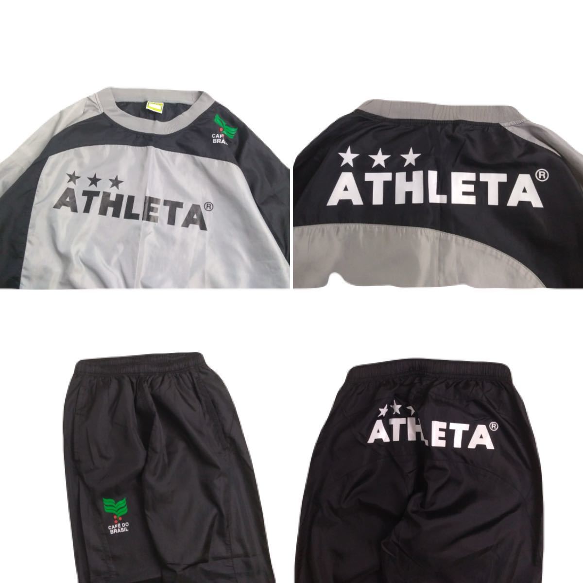 極美 撥水防風 ATHLETA ビッグロゴ ストレッチ ナイロン ジャージ ピステ 上下セット セットアップ L アスレタ サッカー フットサル 240240_画像4