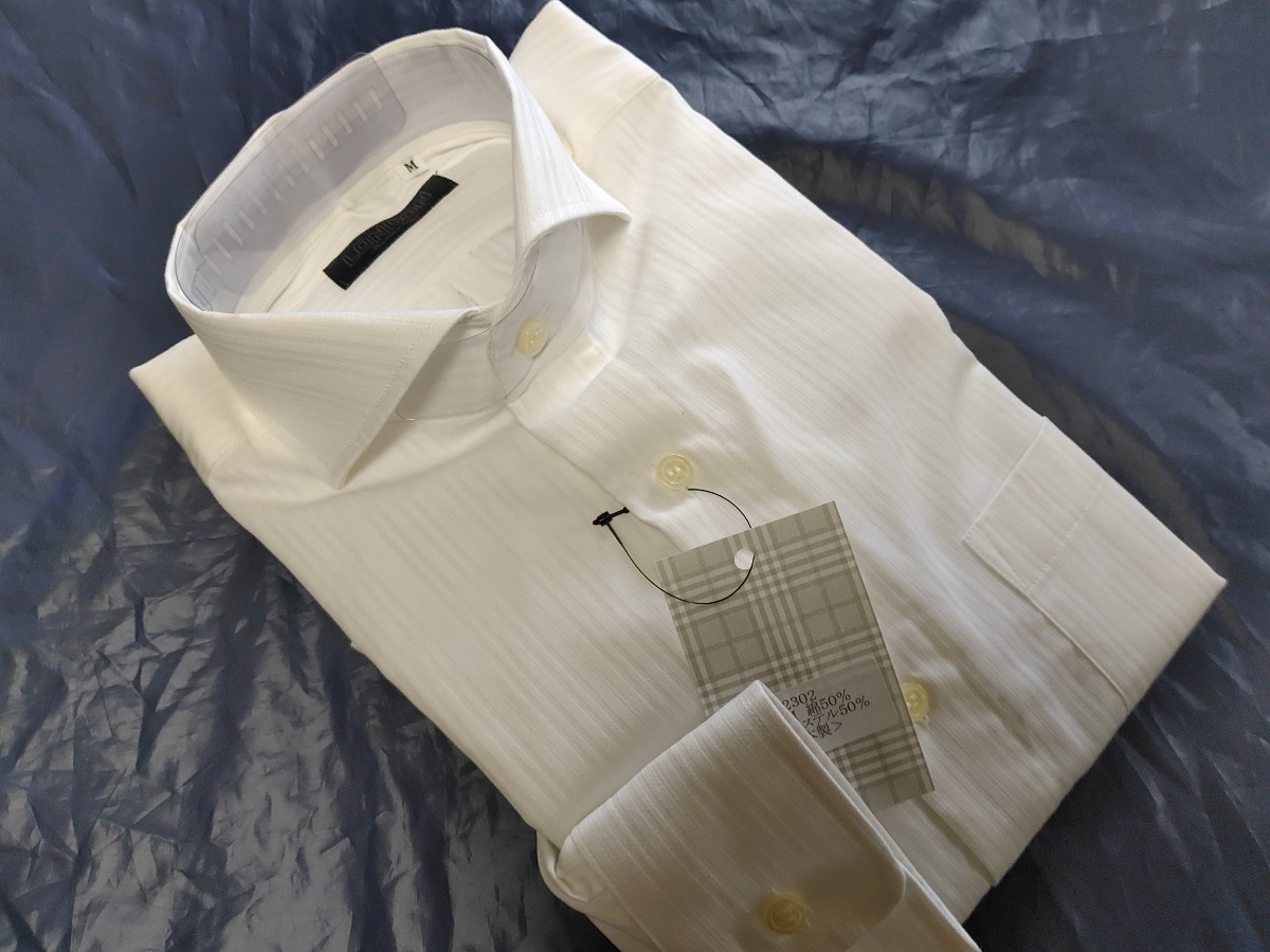 LL寸・新品／日本製・ホリゾンタルカラーシャツ■白ドビー_画像1