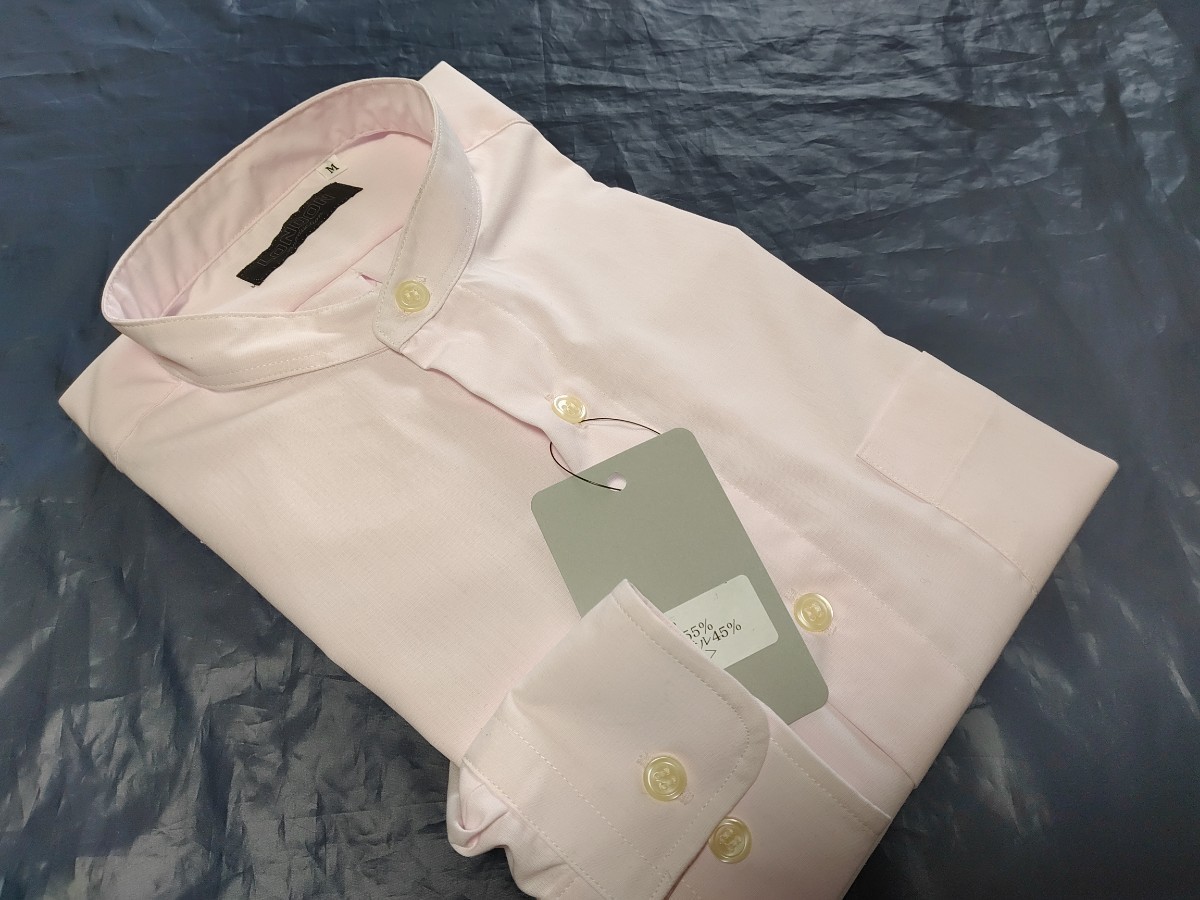 LL寸・新品／日本製・無地スタンドカラーシャツ■ライトピンク色シャンブレー_写真は他のサイズで代用