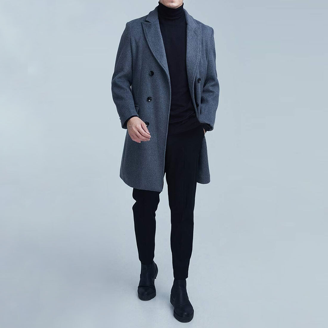 コート XLサイズ ブラック メンズ ダブルブレストコート 冬ジャケット ロング丈 ウール オシャレ ビジネス_画像7