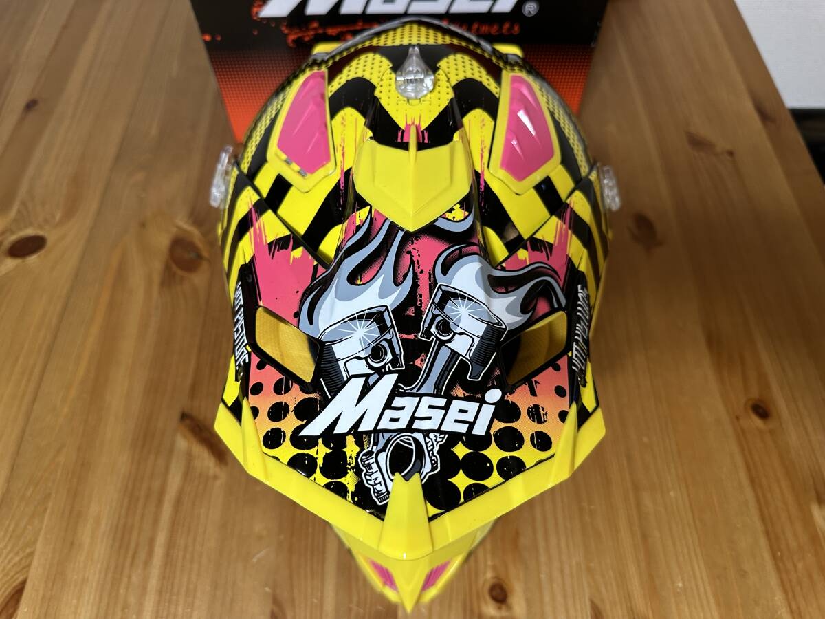 Masei MX315 ホット ピストンズ イエロー オートバイ ヘルメット L サイズ_画像4