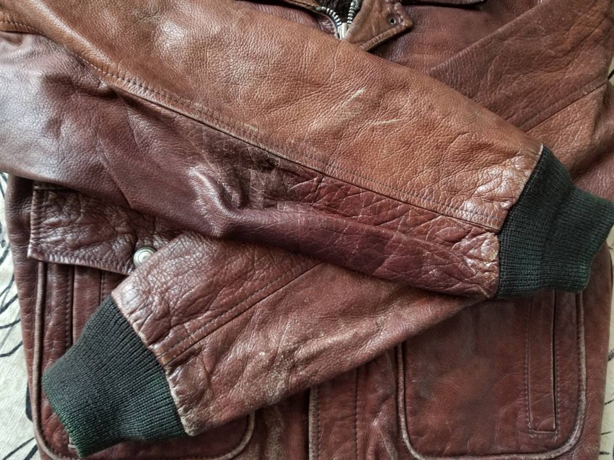  with translation atmosphere made in Japan 70s 80s Vintage original G1 G-1 type liner attaching leather original leather jacket flight jacket leather jacket L