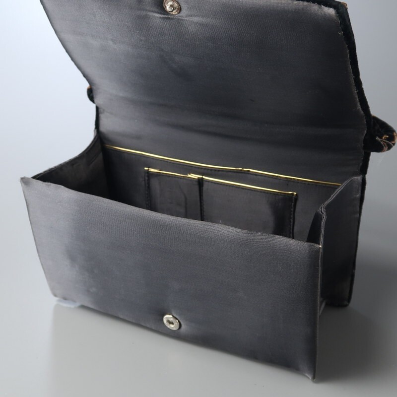 MG0606*インド製 ザリ刺繍 vintage ベルベット ハンドバッグ ミニバッグ 鞄 ブラック_画像6