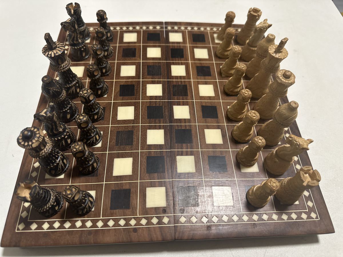 折りたたみチェスセット　マーブル柄木製木彫り！g3_画像3