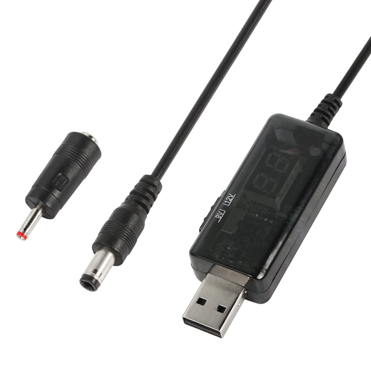 CERRXIAN USB 5Vから9V 12電圧昇圧変換器ケーブル、USB 5V 2A昇圧DC5521 9V/12V 0.8A昇圧器電源アダプタ、DC35135変換器、LEDディスプレイ_画像2