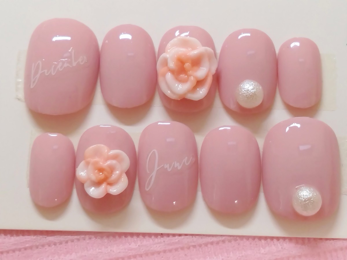 L размер очень короткий * потускнение пастель розовый 3D rose искусственные ногти накладные ногти хлопок жемчуг Logo 
