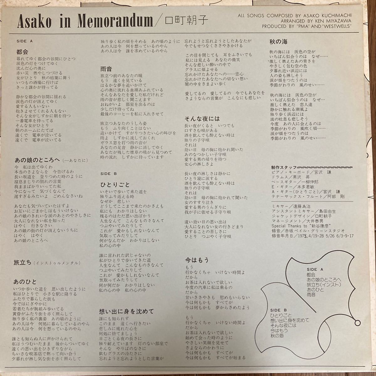 自主　LP Asako in Memorandum 口町朝子　フォーク　アンダーグラウンド　ニューロック_画像2