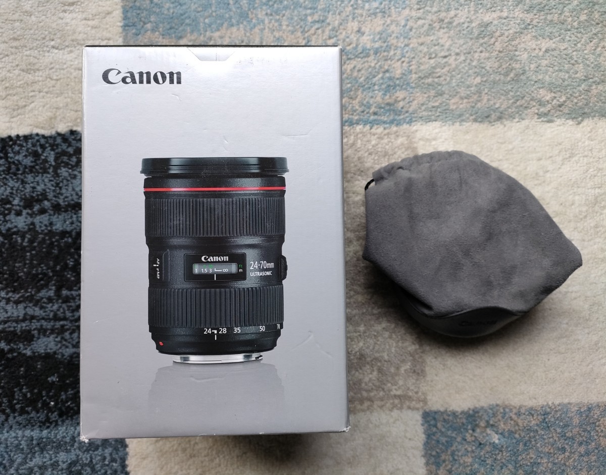 【送料無料】Canon 24-70mm F4 L USM ジャンク 修理可能　　箱は24-70mm F2.8 Ⅱ　レンズプロテクター付き_画像2