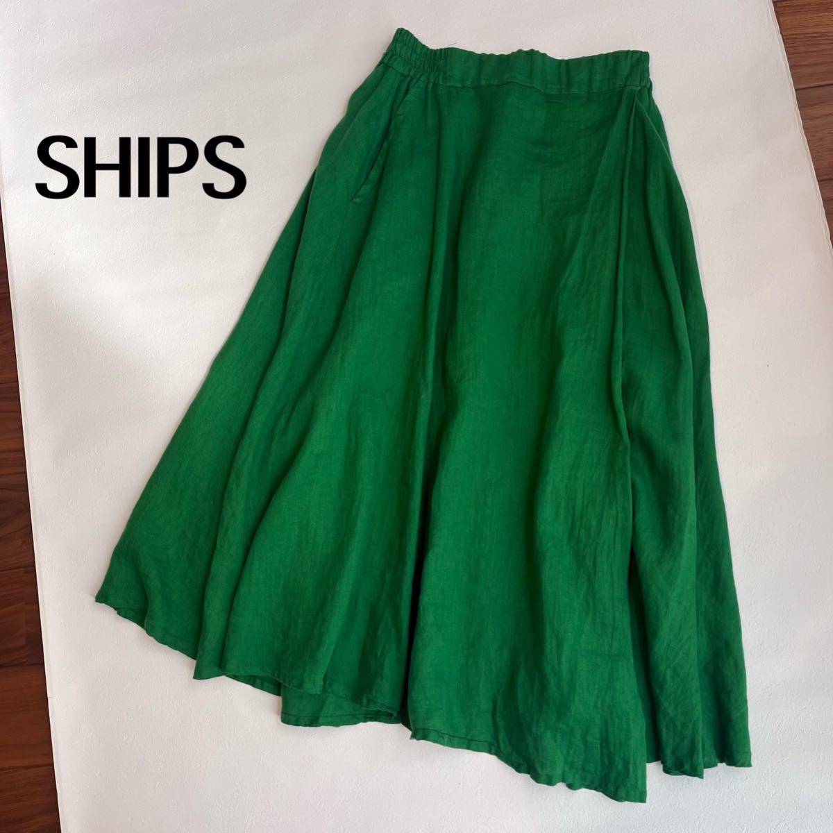Ships シップス　リネンスカート　スカート　ロングスカート　グリーン　麻　緑_画像1