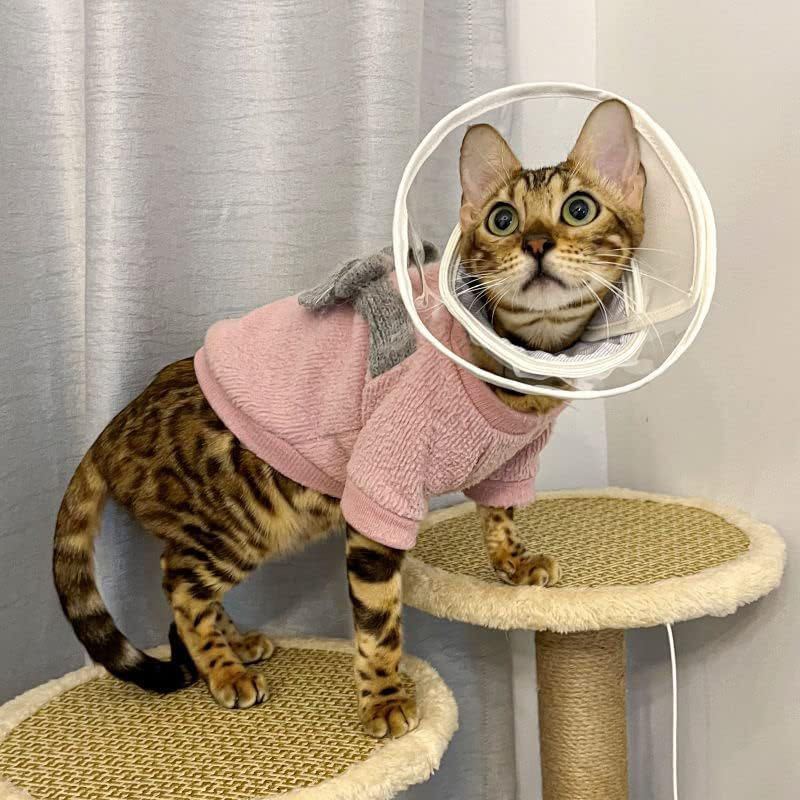 4547 ー大特価ー Alien Pet エリザベスカラー 猫 犬用 ソフト 軽量 布製 ストレス軽減 介護用品 手術後ケア 透明タイプ（ピンク Ｌ）_画像7