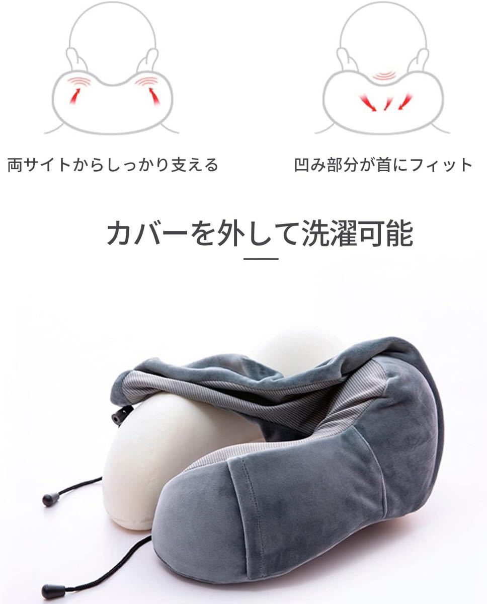 低反発ネックピロー ベアロ スマホ収納付き 低反発 旅行 首枕 飛行機 neck pillow 夜行バス u型イヤホン 旅行枕 収納ポーチ付き (ブラック)_画像5