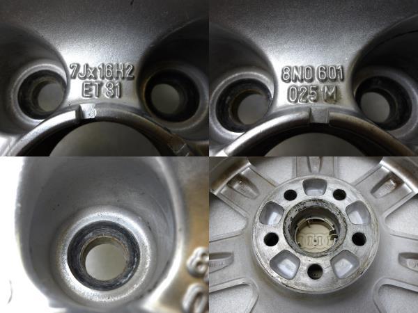 H2276 中古 4本 AUDI アウディ 純正 16 x 7J +31 5H 100 シルバー A3 8L TT 8N 品番 8NO 601 025 M_画像6