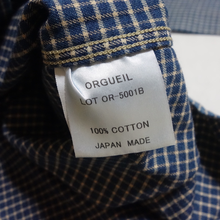 【定価1.8万 ORGUEIL オルゲイユ インディゴチェック ワークシャツ OR-5001B 40】Classic Plaid Shirt_画像8