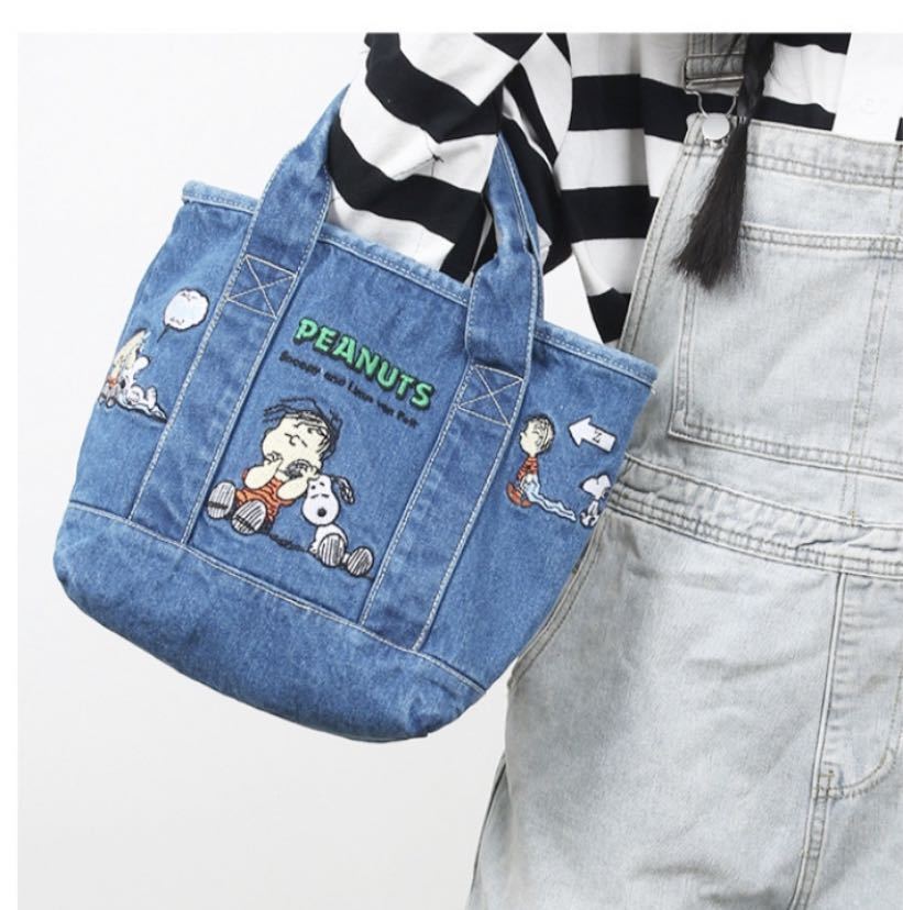 本格漫画スヌーピー SNOOPY デニム刺繍ハンドバッグ お弁当バッグ （本物）_画像4