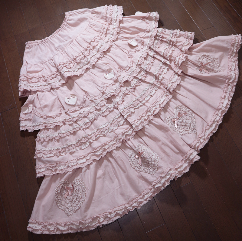 ●ピンクハウス●ハートモチーフとピコフリルのハートモチーフ付き　段々スカート　ピンク