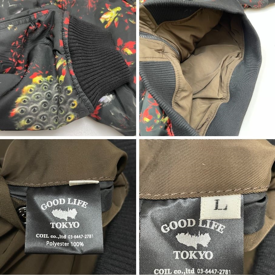 L/ GOOD LIFE TOKYO ブラック花柄 リバーシブル中綿ジャケット L/ GOOD LIFE TOKYO ブラック花柄 リバーシブル中綿ジャケット