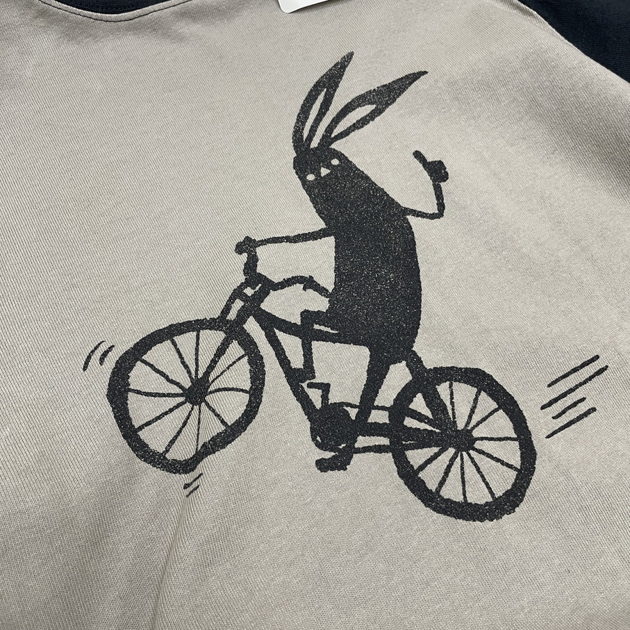 未使用品 /M/ Shabby グレージュ ロンティ 長袖Tシャツ ブラック カジュアルアウトドアうさぎ自転車サイクリングメンズレディース シャビー