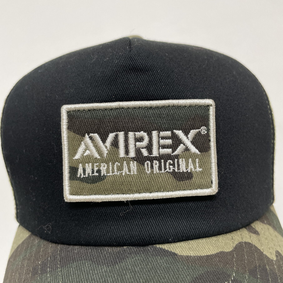 未使用品 AVIREX ブラック メッシュキャップカモフラ ミリタリーロゴ メンズ カジュアル アウトドア キャンプ アビレックス アヴィレックス