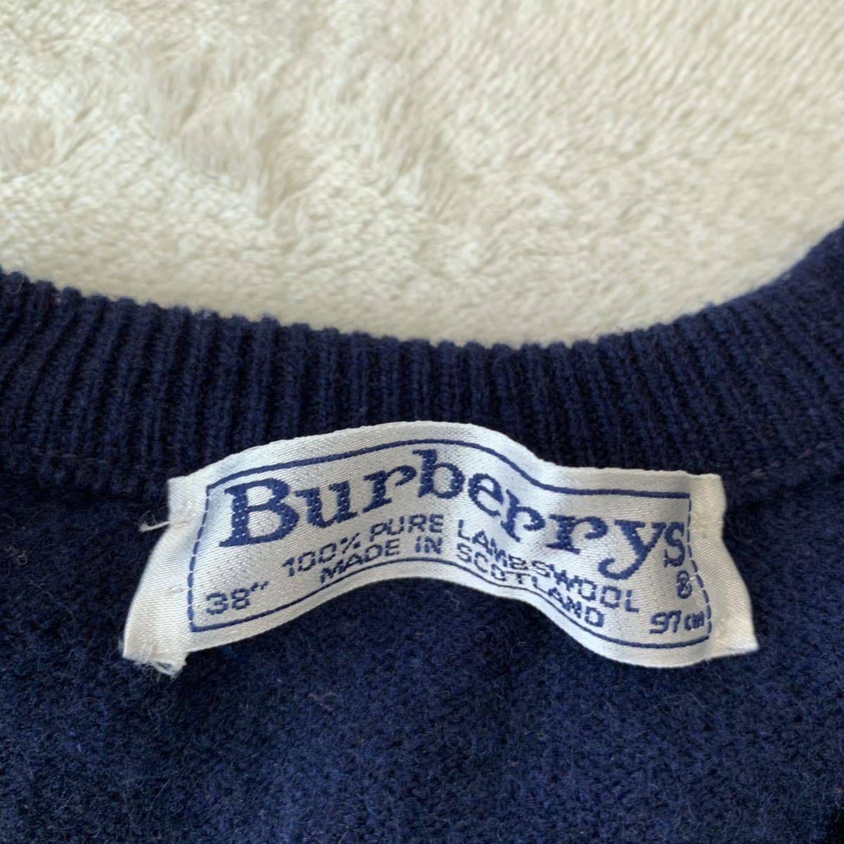 【希少】90s SCOTLAND製 Burberrys バーバリー Vネック セーター ニット ラムウール 刺繍ワンポイント_画像6