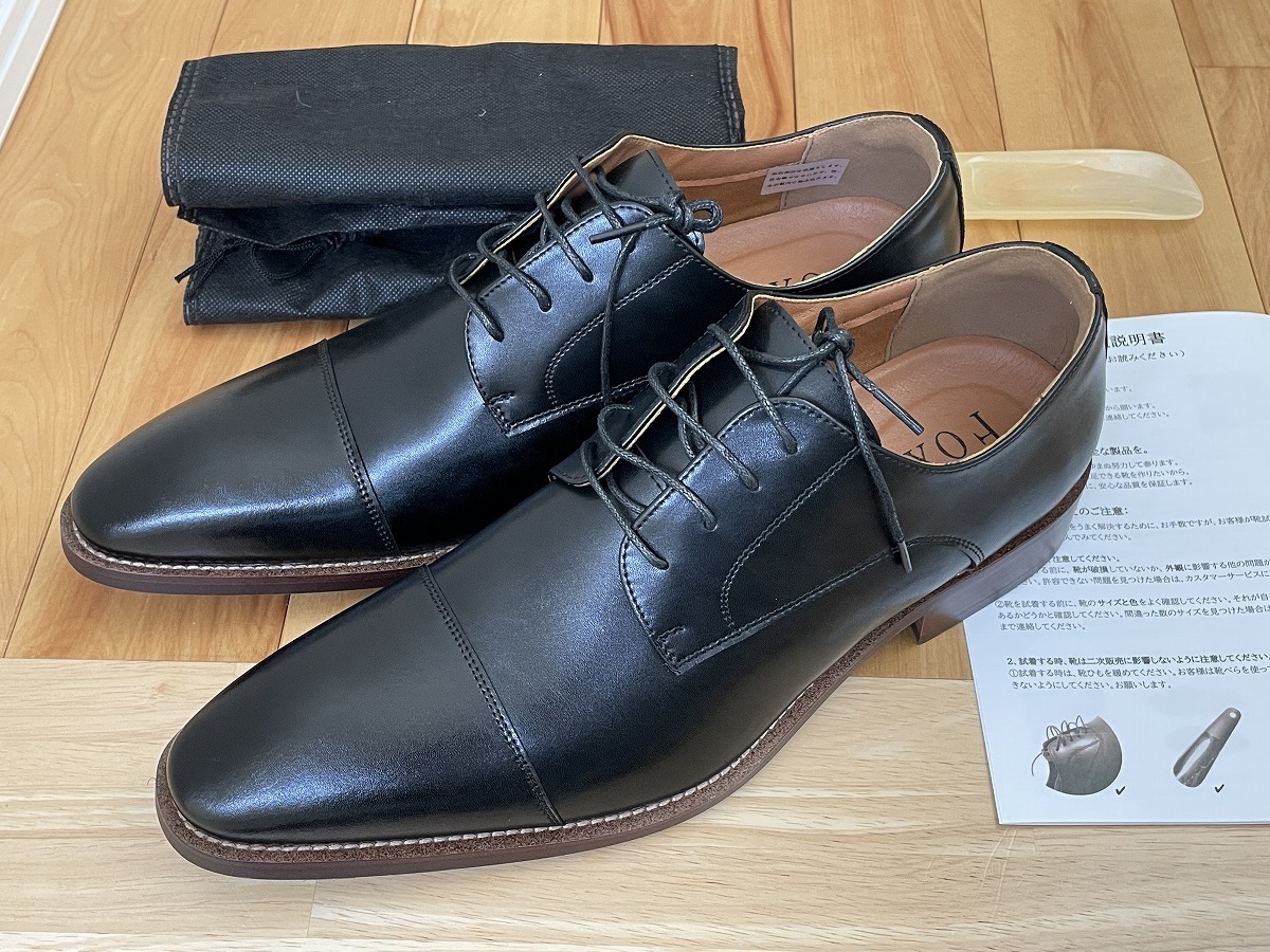 新品 ビジネスシューズ 27.0cm(44) 3E ブラック レザー 革靴 黒 フォックスセンス 送料無料